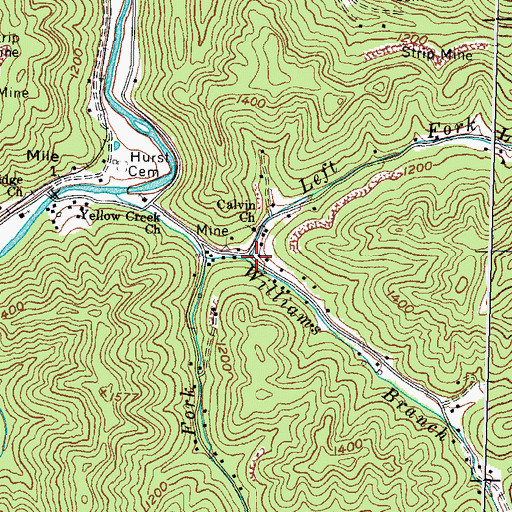 Topographic Map of Left Fork Williams Branch, KY