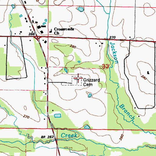Topographic Map of Grizzard Cemetery, AR