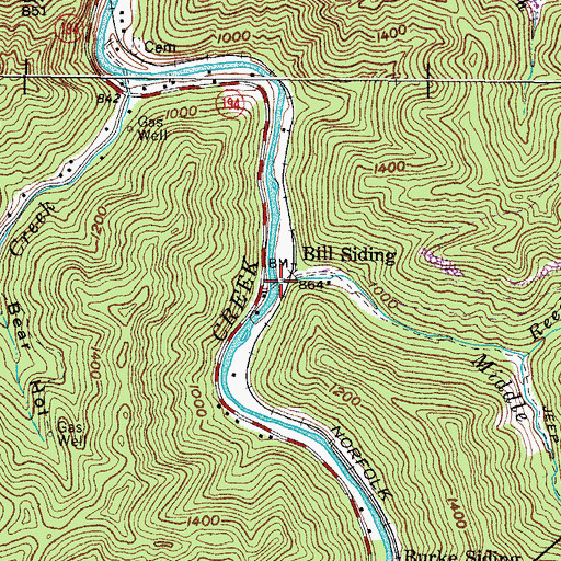 Topographic Map of Middle Elk Creek, VA