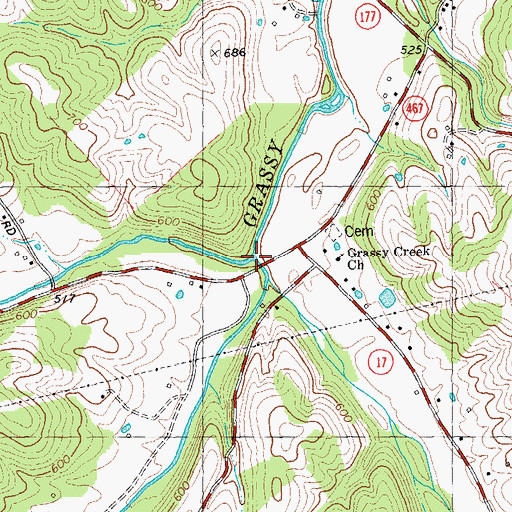 Topographic Map of Middle Fork Grassy Creek, KY