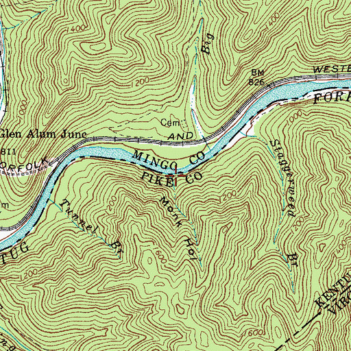Topographic Map of Monk Hollow, KY