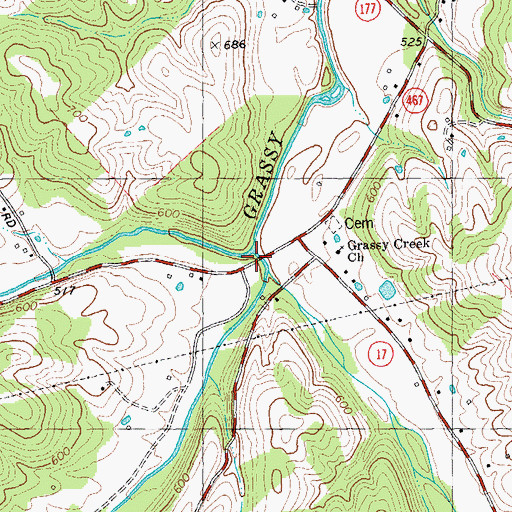Topographic Map of North Fork Grassy Creek, KY