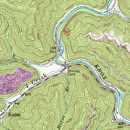 Topographic Map of Pawpaw Creek, VA