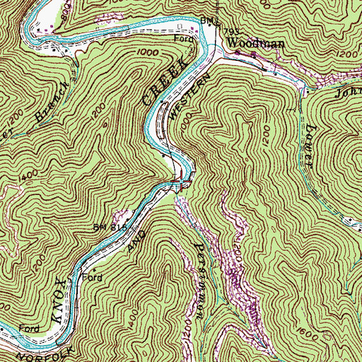 Topographic Map of Persimmon Branch, KY