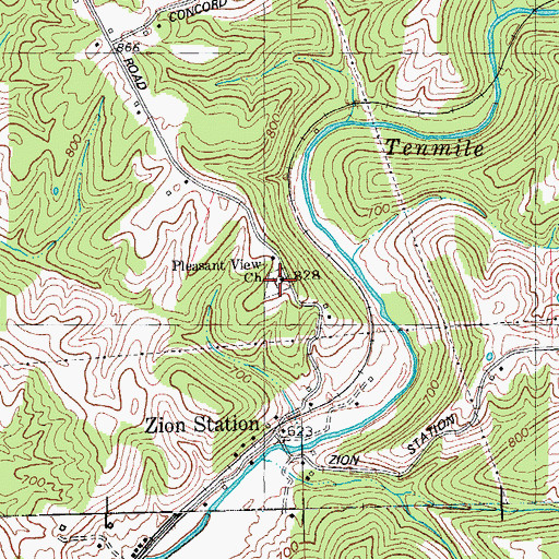 Topographic Map of Pleasant View Church, KY