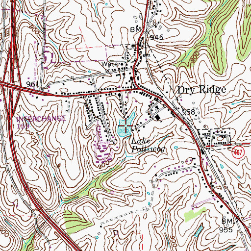 Topographic Map of Lake Polliwog, KY