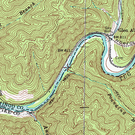 Topographic Map of Pounding Mill Branch, KY