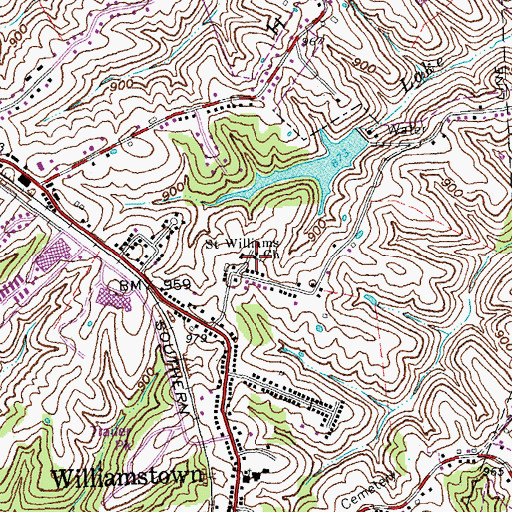 Topographic Map of Saint Williams Church, KY
