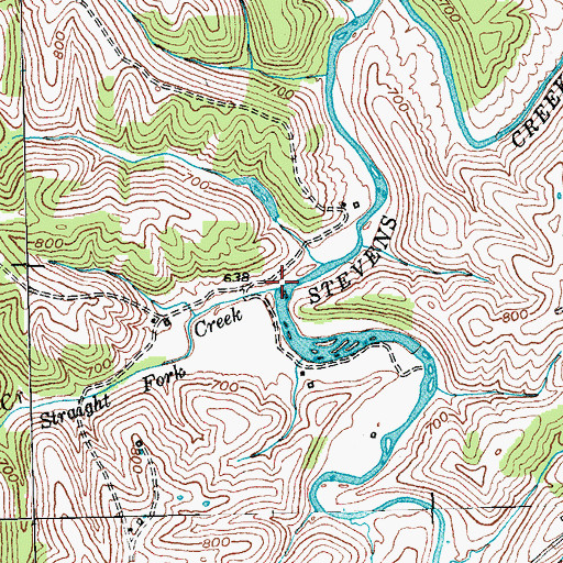 Topographic Map of Straight Fork Creek, KY
