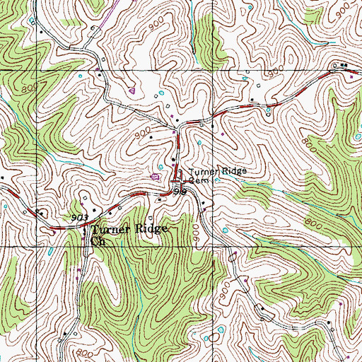 Topographic Map of Turner Ridge Cemetery, KY