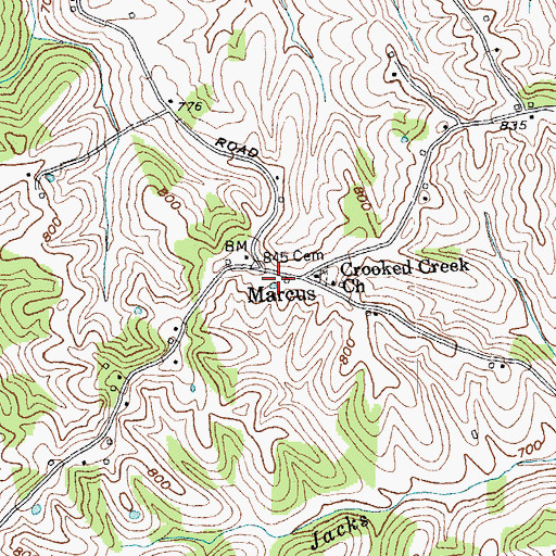 Topographic Map of Marcus, KY