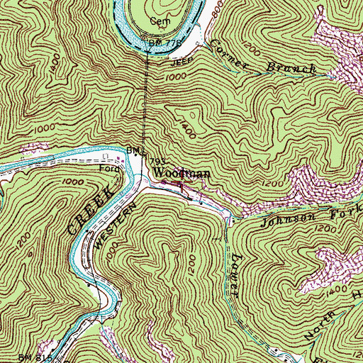 Topographic Map of Woodman, KY