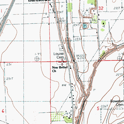 Topographic Map of Louise Cemetery, AR
