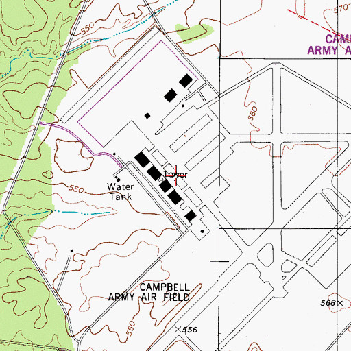 Topographic Map of Campbell Army Airfield (Fort Campbell), KY
