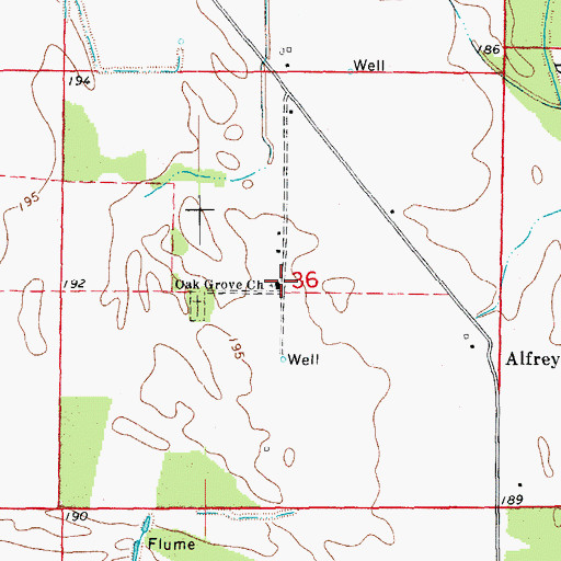 Topographic Map of Oak Grove Church, AR