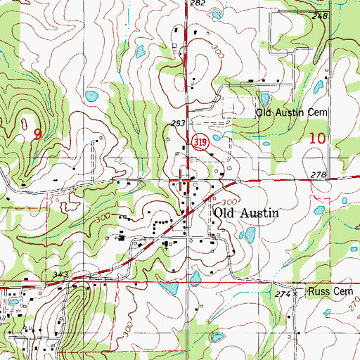 Topographic Map of Old Austin, AR