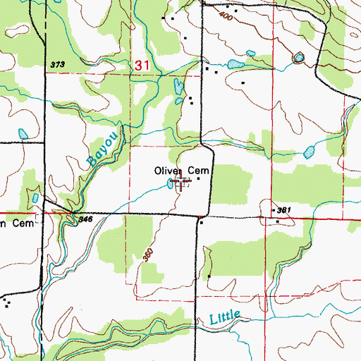 Topographic Map of Oliver Cemetery, AR