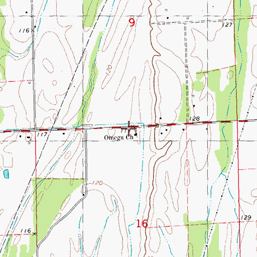 Topographic Map of Omega Church, AR
