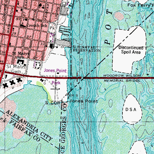 Topographic Map of Woodrow Wilson Memorial Bridge, DC