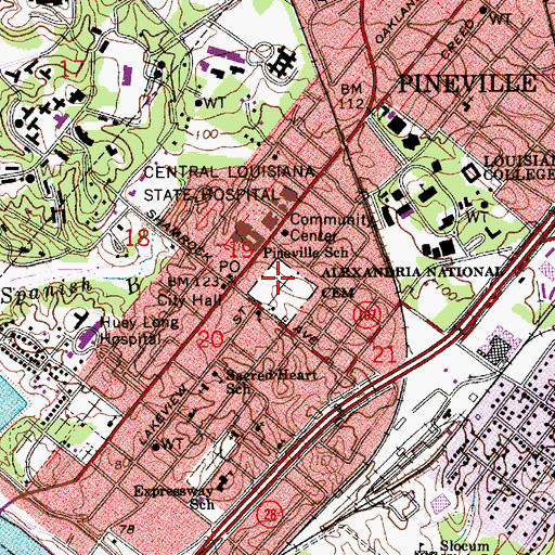 Topographic Map of Alexandria National Cemetery, LA