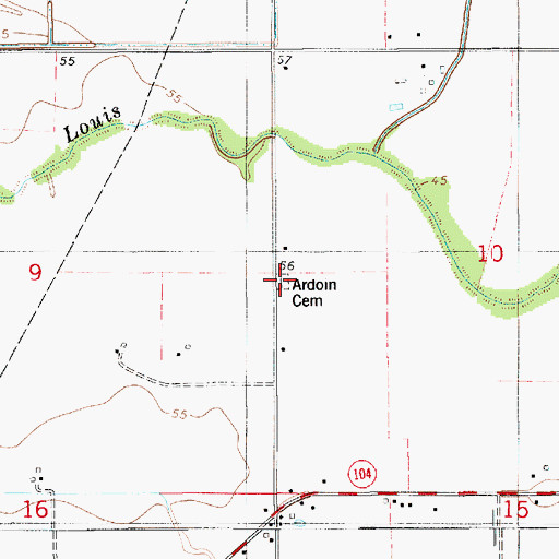 Topographic Map of Ardoin Cemetery, LA