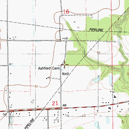 Topographic Map of Ashford Cemetery, LA