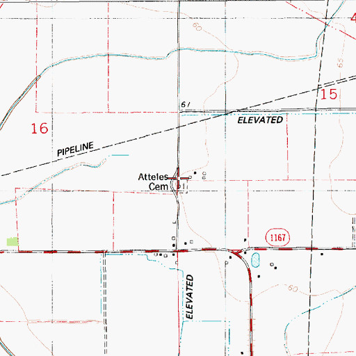 Topographic Map of Atteles Cemetery, LA