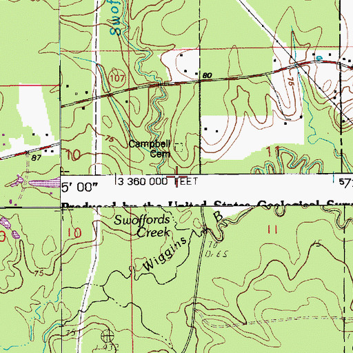 Topographic Map of Campbell Cemetery, LA