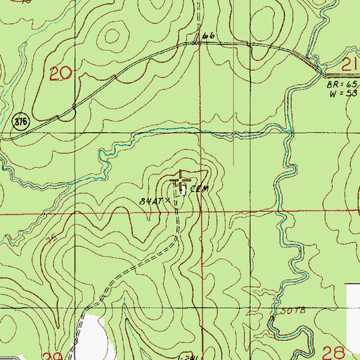 Topographic Map of Caney Creek Cemetery, LA
