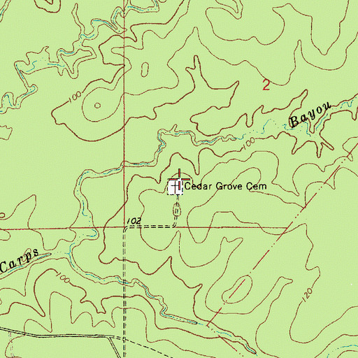 Topographic Map of Cedar Grove Cemetery, LA