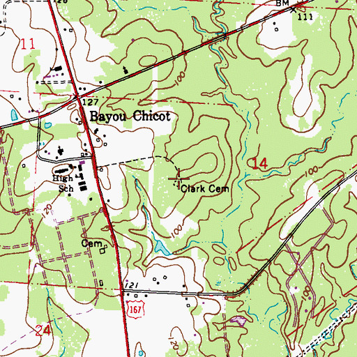 Topographic Map of Clark Cemetery, LA