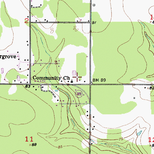 Topographic Map of Community Church, LA