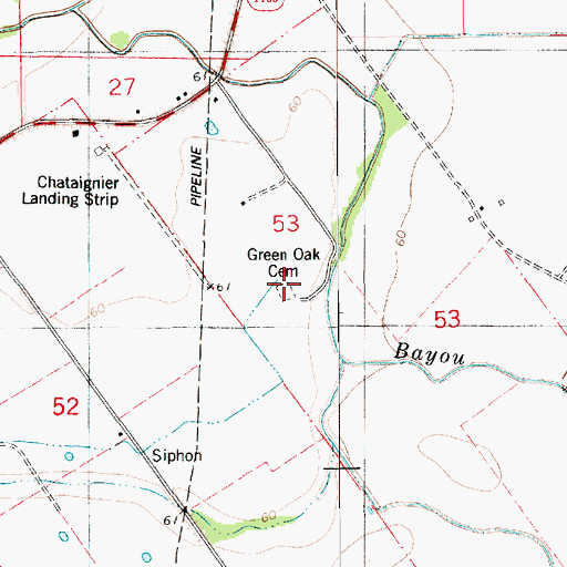 Topographic Map of Green Oak Cemetery, LA