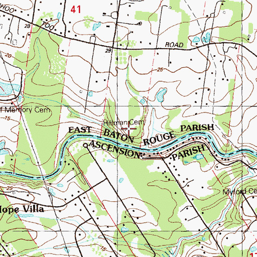 Topographic Map of Hillman Cemetery, LA
