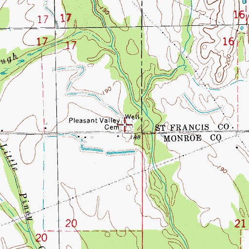 Topographic Map of Pleasant Valley Cemetery, AR