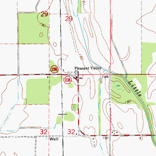 Topographic Map of Pleasant Valley Church, AR