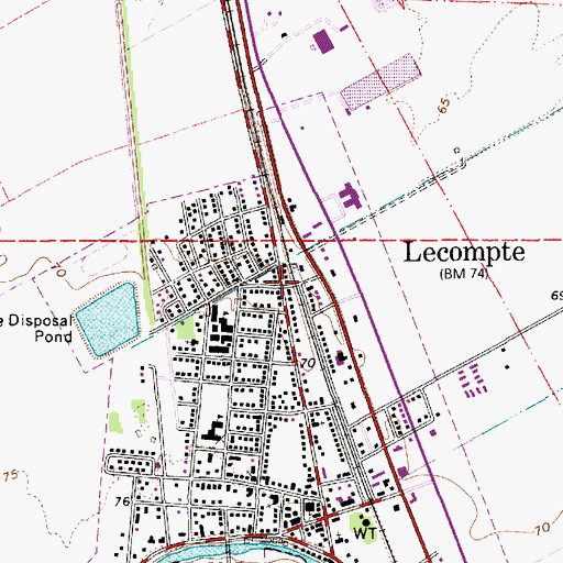 Topographic Map of Lecompte, LA