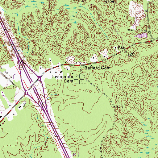 Topographic Map of Lecompte Cemetery, LA