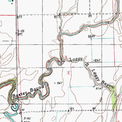 Topographic Map of Loggy Bayou, LA
