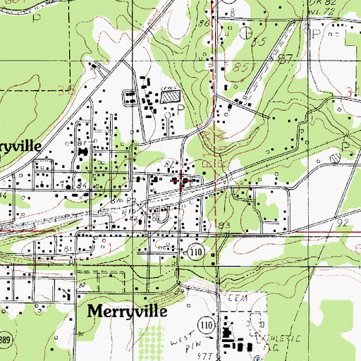 Topographic Map of Merryville, LA
