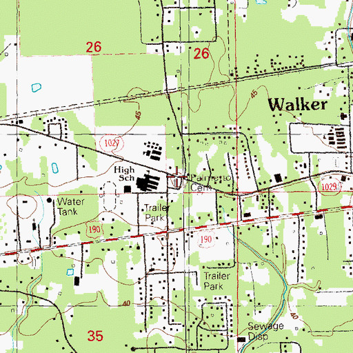 Topographic Map of Palmetto Cemetery, LA