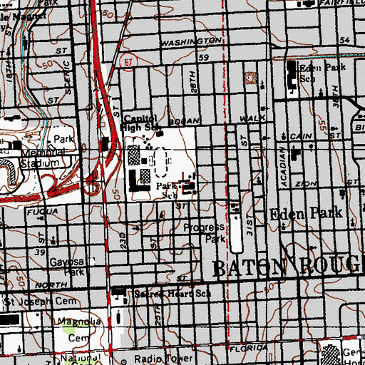Topographic Map of PARK ELEMENTARY SCHOOL, LA
