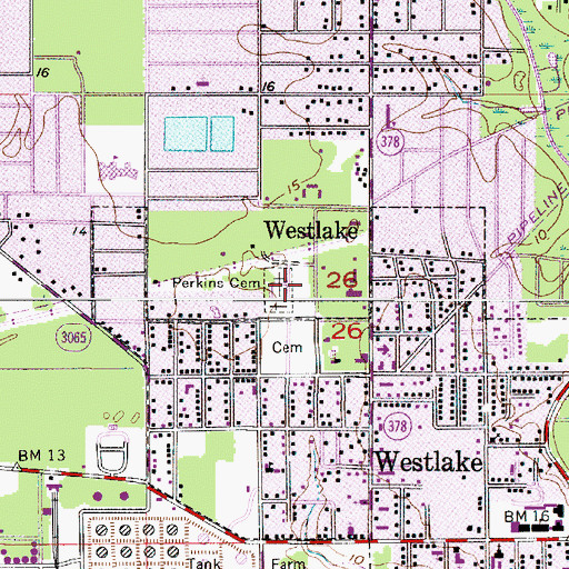 Topographic Map of Perkins Cemetery, LA