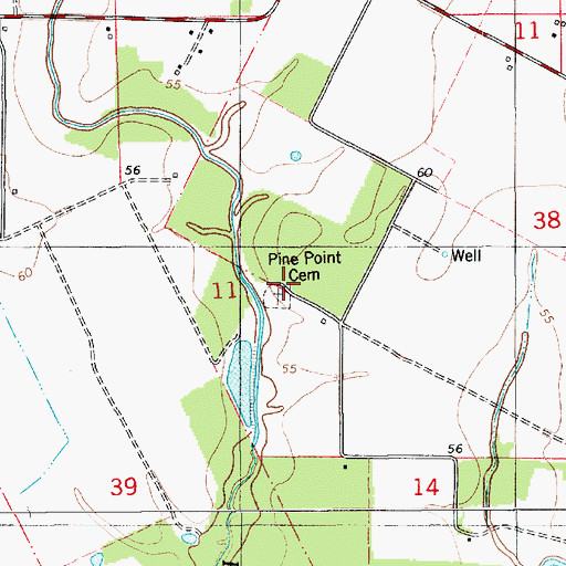 Topographic Map of Pine Point Cemetery, LA