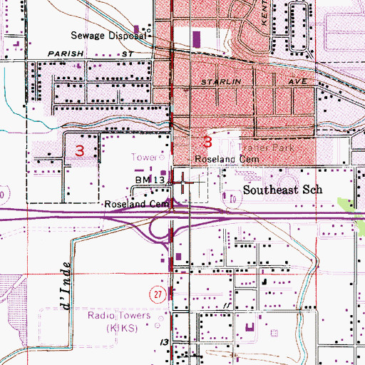 Topographic Map of Roseland Cemetery, LA