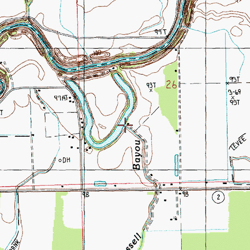 Topographic Map of Russell Bayou, LA