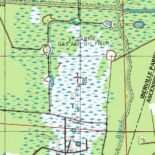 Topographic Map of Saint Gabriel Gas and Oil Field, LA