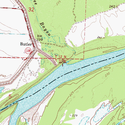 Topographic Map of Rapee Bayou, AR