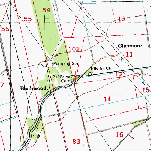 Topographic Map of Saint Marys Cemetery, LA