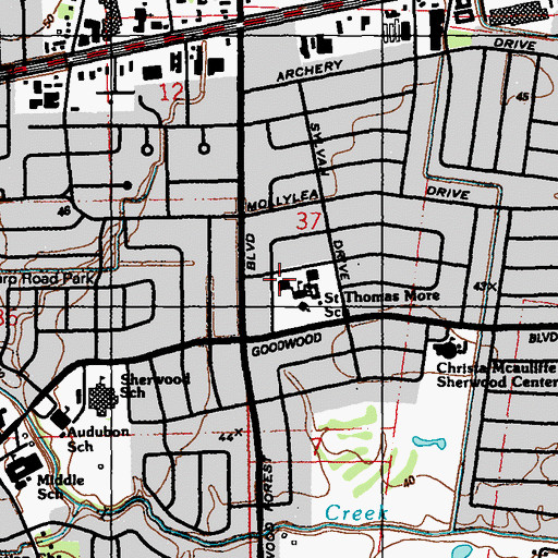 Topographic Map of Saint Thomas More Catholic School, LA